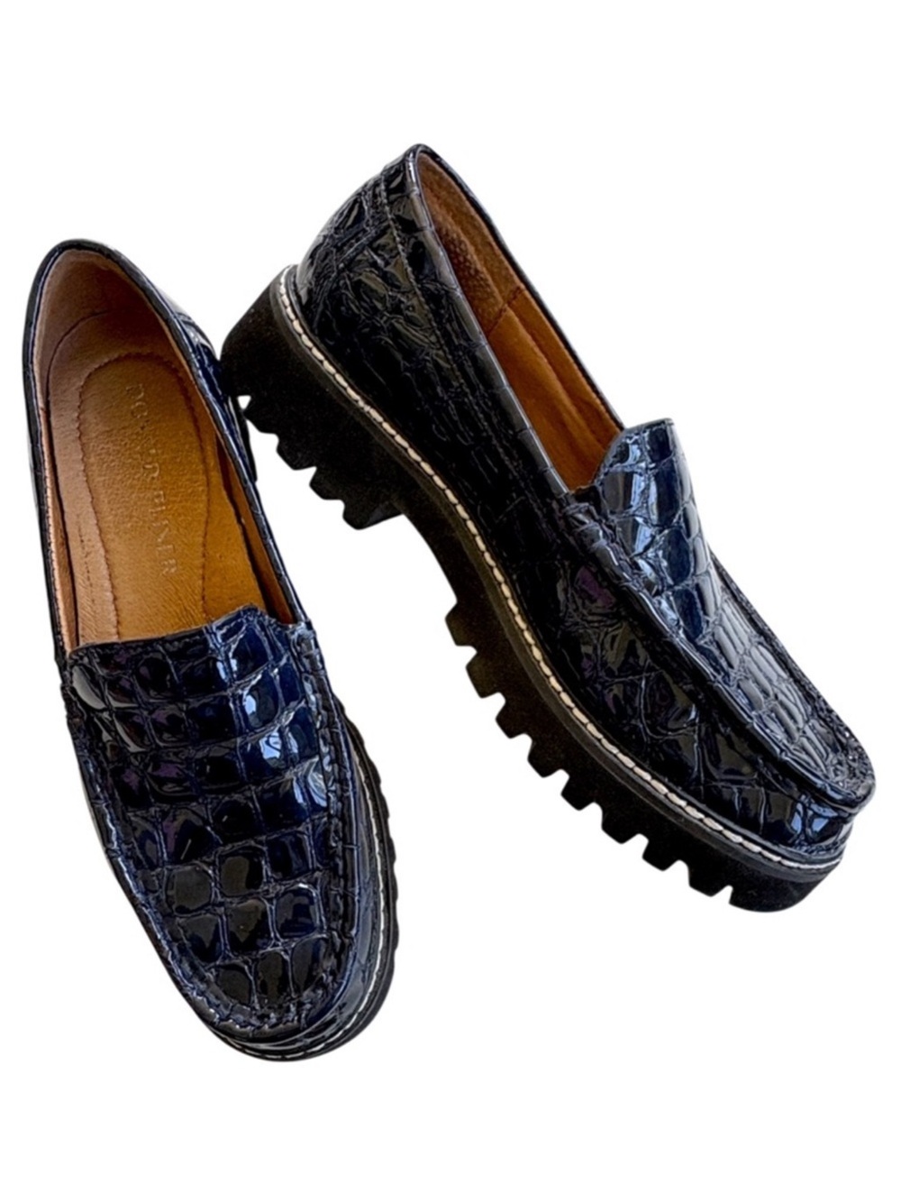 Donald J. Pliner Navy Croc-Embossed Leather Lug Sole Loafers